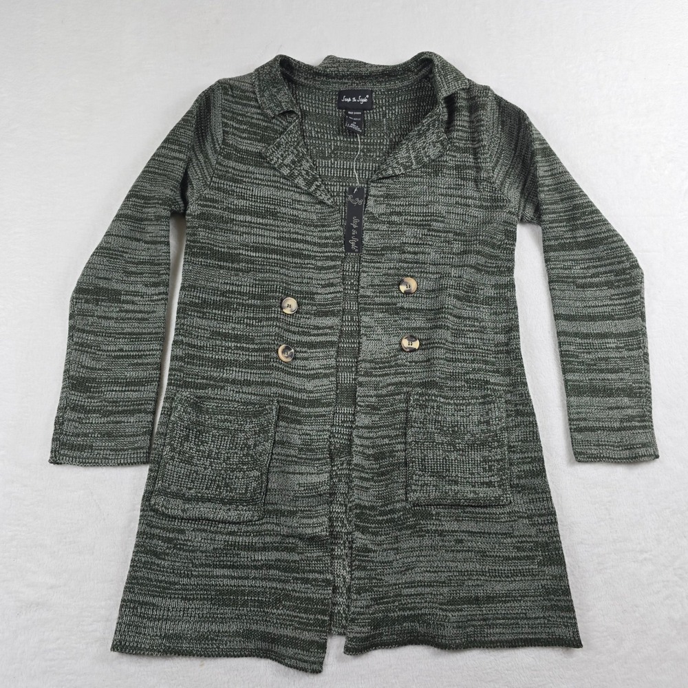 Step In Style Womens Green Gray Marled Double Breasted Cardigan Sweater Size M